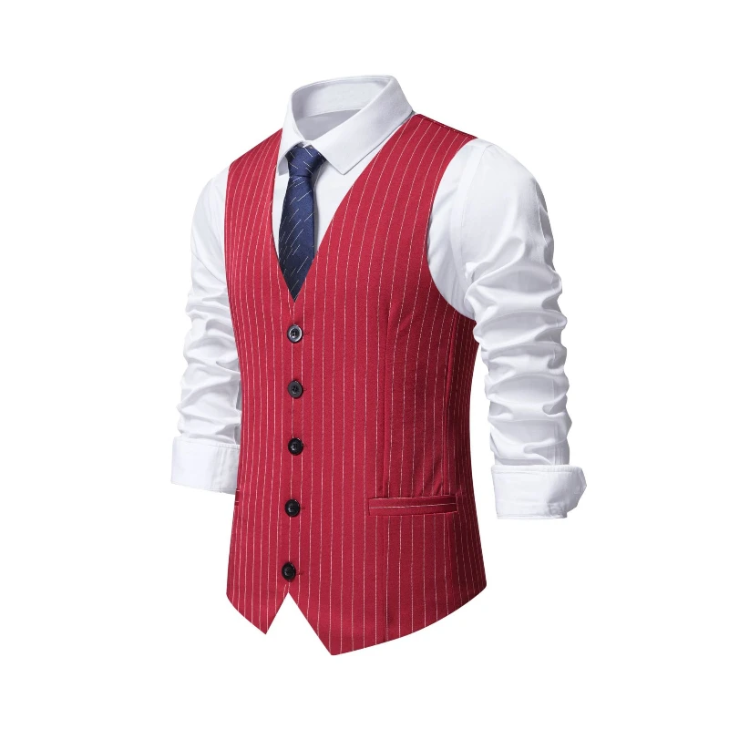 Khaki Formal Wear Men - Gilet de costume à rayures rouges