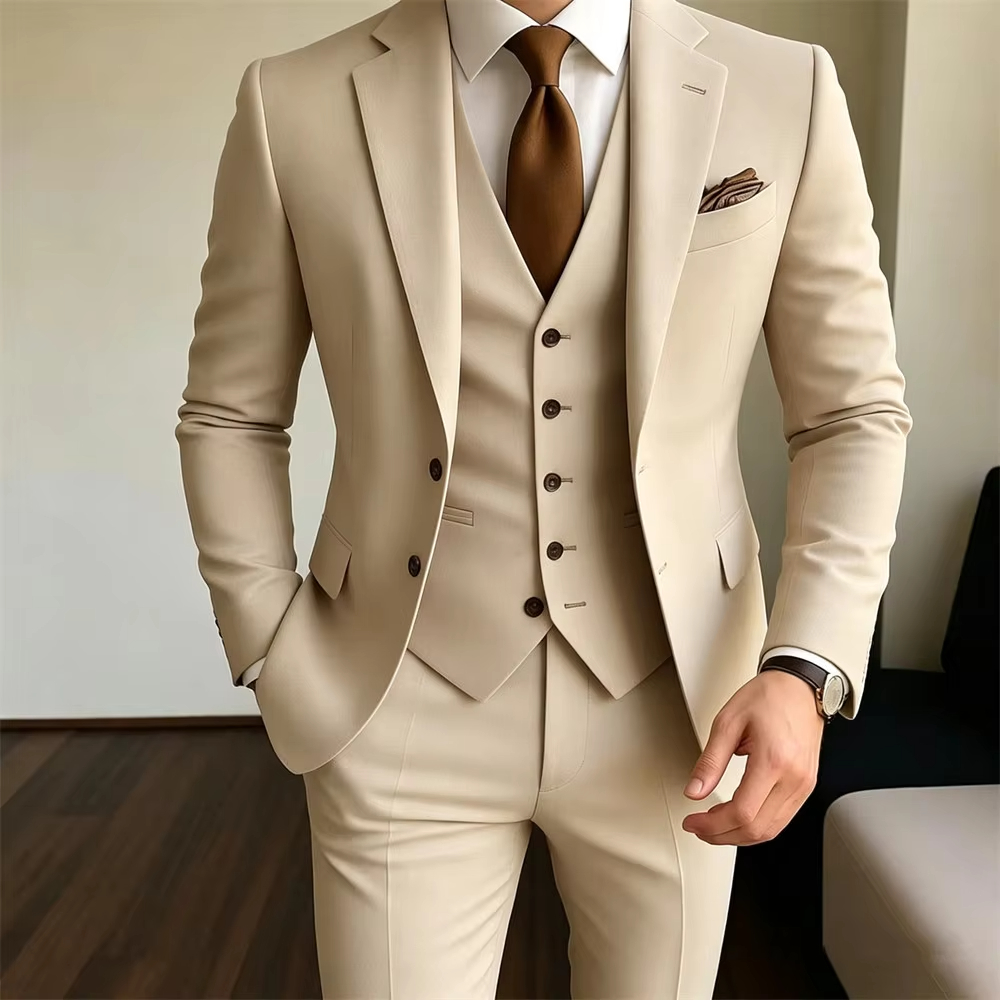 Khaki Formal Wear Men - Costumes pour hommes kaki 3 pièces,
