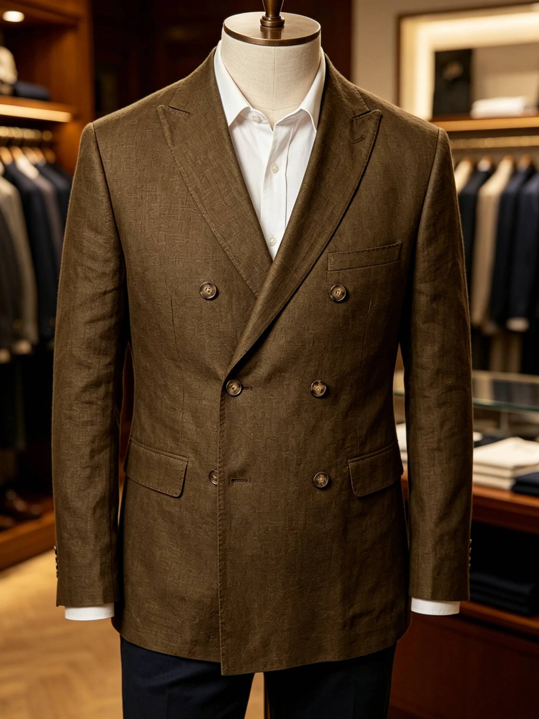 Men Formal Wear Brown - Blazer en lin croisé pour homme,