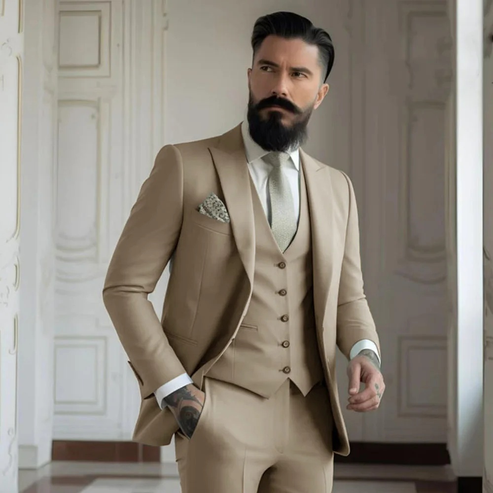 Ensemble de 3 pièces de costum - Khaki Formal Wear Men avis et prix